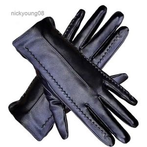 Fingerless Gloves Women's Sheepskin Gloves Winter Warmth Plus Velvet Short Thin Screen Driving Female Color Leather Gloves New Lady Hand GlovesL231017