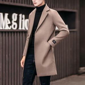 Erkek ceketleri moda yün karışımı ceket gündelik iş trenç ceket İngiliz tarzı orta uzunlukta ince uyum düz renk 231017