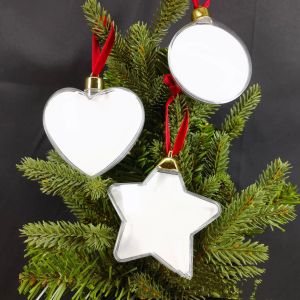 Şeffaf Noel süblimasyon topu süs çift taraflı baskılı süblimasyon kolye diy Noel ağacı süslemeleri 17