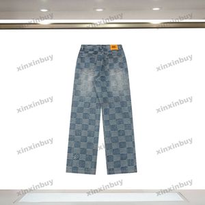 Xinxinbuy Мужские и женские дизайнерские брюки в клетку с надписью из жаккардовой ткани джинсовые комплекты Весна-лето Повседневные брюки черные S-2XL