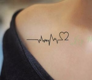 5pc geçici dövmeler su geçirmez dövme etiketi gövdesi sanat aşk dalgası kalp atışı hattı küçük boyutlu sahte dövme flaş tatoo kız kadınlar için 231018