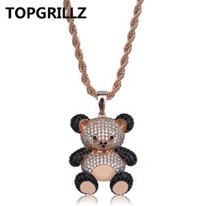 Topgrillz hip hop bakır gül altın gümüş renkli kübik zirkon panda kolye kolye cazibesi erkekler için kadın takı kolyeler 265p