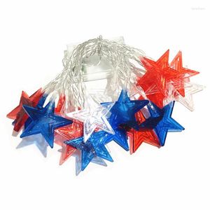 Струны со звездами, 10/20 светодиодов на батарейках, красные, белые, синие огни, патриотическое украшение для Дня независимости, декор для труда