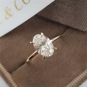 Bant Halkaları Lüks 1 7ct Oval Kesim Solitaire Ring Gül Altın Renk Gizli Halo Kristal Taş Yüzük Kadınlar İçin Düğün Partisi Serin Jewel267k