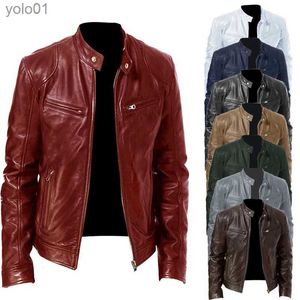 Men's Leather Faux Leather Mens Motorcycle Leather Jacket Slim Fit Short-Coat Lapel PU Jackets Autumn New Zipper Stand Windproof Leather Coat Mens ClothingL231018