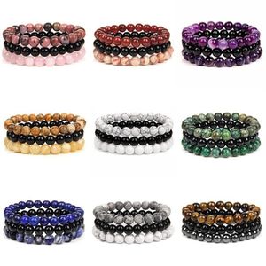 Beaded Strands 3Pcs set Natural Stone Bracelets For Women Men Fashion 8MM Beads Bracelet Sets Rose Quartzs Amethysts Sodalite Hem2295
