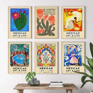 Pinturas Cor Mexican Art Print Retro Floral Jungle Poster Abstract Quote Canvas Pintura Latin Travel Wall Picture Living Home Decor 231017