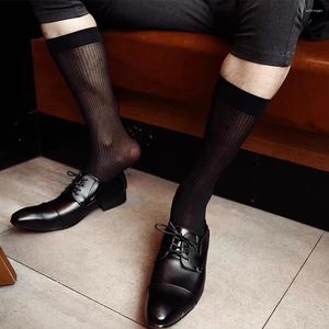 Erkek çorap 1 çift iş ince ipek yaz yüksek elastik naylon nefes alabilen rahat kısa iş pantolon