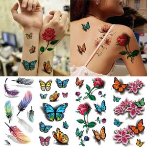 5 шт. временные татуировки наклейка с перьями и бабочками для женской защиты тела татуировки 3D розы аниме поддельные наклейки водонепроницаемые 231018