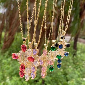 Vendita all'ingrosso Zirconia Virgen De Guadalupe Collana con croce di diamanti Christian Jesus Cz Collana con croce Uomo Donna Gioielli di moda