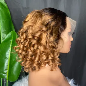 Малайзийские бразильские перуанские индийские необработанные человеческие волосы 1b светло-коричневые свободные волны 13x4 прозрачный парик шнурка кружевной фронтальный короткий парик