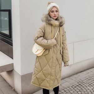 Женские пуховые парки, зимняя куртка с большим меховым воротником, женские утепленные пальто с тяжелыми волосами, осенние теплые длинные пальто 231018