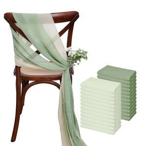 Kanatlar 24 PCS 17x275cm Adaçayı Yeşil Şifon Sandalye 12 Set Sash Düğün Kapakları Şerit Parti Koridoru Dekor 231018