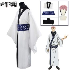 Ryomen sukuna cosplay kostüm peruk anime jujutsu kaisen beyaz kimono üniforma çıkartmalar fular cadılar bayramı costumecosplay kralı