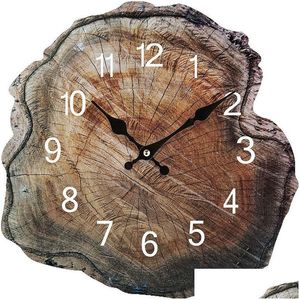 Настенные часы Настенные часы Simation Annual Ring Деревянное зерно Бесшумные подвесные часы Кофе Офис Украшение дома 230427 Home Dhgarden Dhxp5
