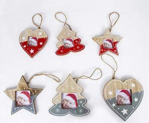 Креативная рождественская фоторамка, украшения, деревянные фоторамки, сердце, звезда, елка, подвесные подвески для украшения дома