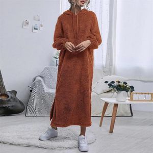 Sıradan Elbiseler Kapşonlu Kadın Kış Gölgeli Pazen Elbise Banyıl Kadınları Yumuşak Sıcak Gevşek Nightgown Velvet Pijamalar Homewear Sleepwe259b