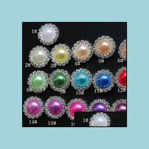 Gevşek Elmas Takıları 16mm Düz Arka Kristal İnci Düğmeleri 50 PCS LOT 19 TOLAR METAL RHINESTONE DIYL DROP TESLİMİ 2021 QF5Z72551