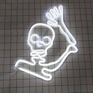 Luci al neon a forma di scheletro LED, pittura a linea bianca, presa USB da 78,74 pollici con interruttore, backplane acrilico trasparente, tubo in PVC per Halloween Home Shop