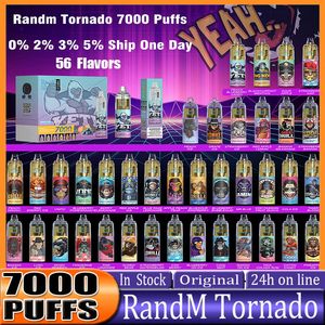 Оригинальные затяжки RandM Tornado 7000 Одноразовые электронные сигареты Pod Device 7000 затяжка Мощный аккумулятор 14 мл Предварительно заполненный картридж Сетчатая катушка RGB-подсветка Комплект Vape Pen VS randm 7k