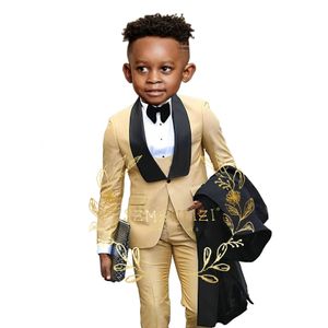 Formal Khaki Boys Tuxedo Suit Shawl Lapel Vintage 3 Pieces Slim Fit Jacket Vest Pants Suit Set Child Party Suits For Wedding