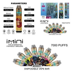 Imini 7000 9k Puff Shenzhen Factory E Cigarette Оптовая одноразовая одноразовая мод Vape Vapes Электронные сигареты регулируемые поток воздушного потока. Бесплатная доставка в Испанию / Франция