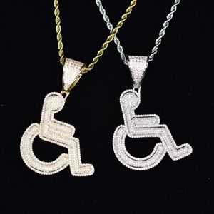 Pendant Necklaces Iced Out Disabled Wheelchair Logo Necklace Gold Silver Color Bling CZ Crystal Hip Hop Rapper Chain For Men Women284t