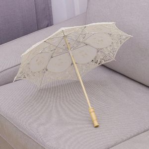 Şemsiye dantel berrak şemsiye el yapımı pamuk zanaat pongrafi pervane düğün dekor çapı 60cm (bej)