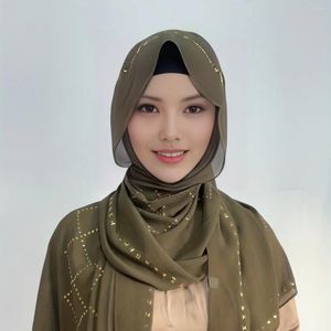 Eşarp İslami Lüks Pullu Şifon Başörtüsü Abaya Türbanlar Müslüman Elbise Kadın için Baş Eşarp Hijabs Jersey Jersey Türban Saç Şal