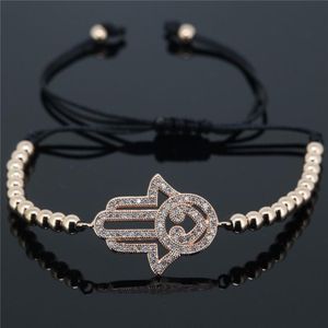 Cazibe bilezikleri bütün arjandas bilezik mozaik cz kristal yan hamsa yuvarlak top pirinç boncuklar örgü macram bracel239p