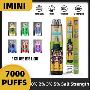 Imini 7000 Puff Orsosable Ecig Регулируемый воздушный поток 850 мАч. Аккумуляторная батарея 15 мл ворона одноразовый торнадо Vape Vape Lush Ice Flav