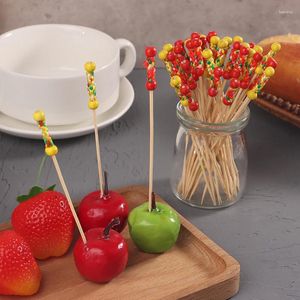 Garfos 100 unidades/pacote criativo garfo de frutas cocktail stick espetos de bambu cristalizados usados para decoração de casamento buffet