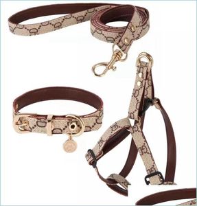 Dog Collars Leashes Step In Dog Harness Designer Dogs Collar Leashes Set Classic Plaid Leather Pet Leash For Small Medium Cat Chih9642334