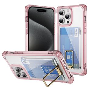 Capas de telefone com suporte de cartão de crédito transparente para iPhone 15 Plus 14 Pro Max 13 12 Samsung S23 Ultra S24 Translúcido 4 cantos Capa protetora anti-amarela quadrada