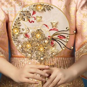 Düğün Çiçekleri Himstory Lüks Çin Kelebek Gelin Fan Buketleri Klasik El Yapımı Nakış Yuvarlak El Aksesuarları