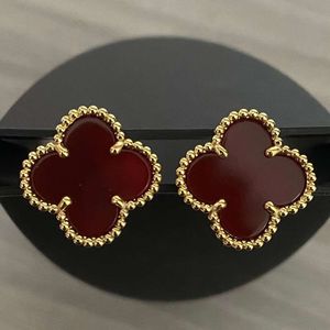 Orecchini Fanjia in oro a quattro foglie con versione alta V in oro per donna Orecchini classici a doppia faccia in oro rosa 18 carati con agata rossa Fritillaria bianca