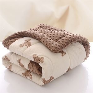 Одеяла для пеленания sborn, зимнее кувертюрное одеяло с принтом медведя в стиле модерн, детское одеяло, толстое одеяло для кроватки, хлопковое одеяло с ворсом, муслиновое 231017