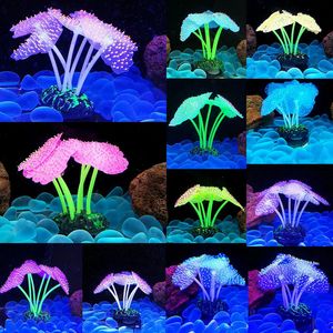 Decorações Luminous Anemone Simulação Artificial Planta Aquário Decoração Plástico Underwater Weed Grass Aquarium Fish Tank Decoração Ornamento 231019