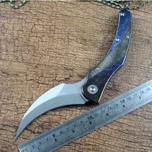 Нож-мачете TWOSUN, изогнутый, изогнутый, D2, лезвие Stonewash, цвет TC4, титановая ручка, складной для охоты на открытом воздухе, Tulwar Ataghan TS348