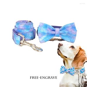 Ошейники для собак небесно-голубые дизайнерские собаки красочные и великолепные ошейники из дышащей ткани для домашних животных тяговая веревка с бантом индивидуальное имя выгравированная бирка