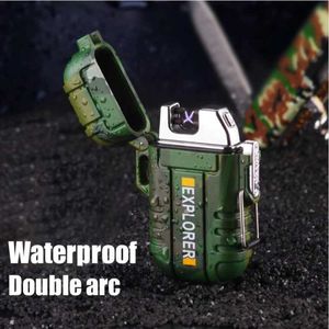 Lighters Waterproof Double Arc Lighter USB Rechargeable Windproof Plasma Lighter Outdoor Camping Flameless Smoking Accessories