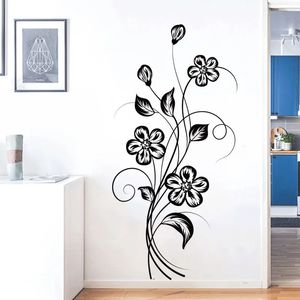 Adesivos de parede Flor preta videira vinil geladeira janela armário sala de estar decoração diy decalques arte mural decoração de casa 230819