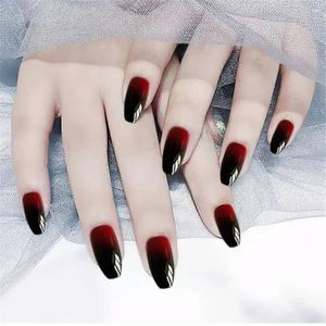 Накладные ногти черно-красный градиент квадратный гроб в форме балерины во французском стиле дизайн ногтей накладные наращивания полное покрытие кончики для маникюра