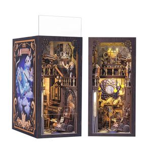 Puppenhaus-Zubehör Cutebee DIY Book Nook Kit 3D-Puppenhaus-Bücherregaleinsatz aus Holz, Dekor Allee Miniaturhaus mit staubdichtem LED-Licht Booknook 231018