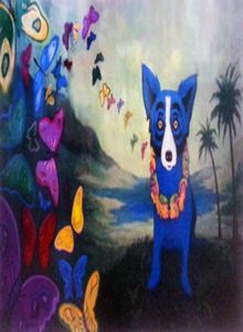 Pintura a óleo abstrata moderna, de alta qualidade, 100, pintada à mão, em tela, animal, cachorro azul, decoração de parede de casa, arte amd68885723707