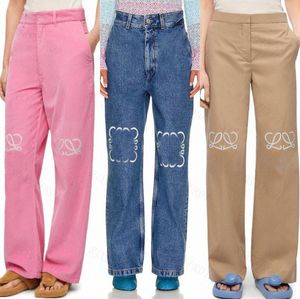 Designers Mulheres Lowewe Jeans Chegadas Street Out Patch Openwork Remendado Bordado Casual Azul Reto Quente Roxo Marca Calças Retas Denim Jea K3tk #
