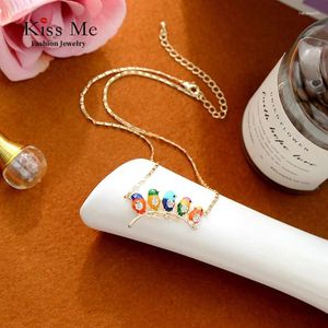 Pendant Necklaces Kissme Women Flock Of Colorful Enamel Crystal Cute Little Birds Stood Side By On Branch Fashion Jewelry