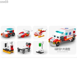 Yeni Ambulans Eskort Araba Helikopter Paramedik Doktor Mini Yükleyici Kamyon Klasik Model Yapı Blokları Tuğla Toy Şehri R231020