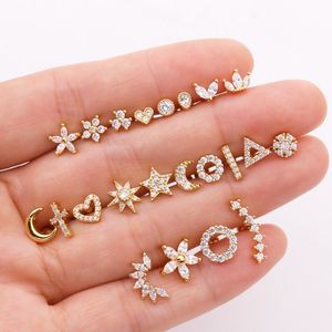 Pendiente de tuerca para Piercing de cartílago de circonita Mini de acero inoxidable a la moda para mujer, Piercing de hélice, joyería para el cuerpo para mujer, 1 unidad