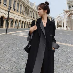Женские плащи, черное пальто средней длины, 2023, модные ветровки, плащ, осенняя одежда, корейское зимнее пальто, длинное, большого размера